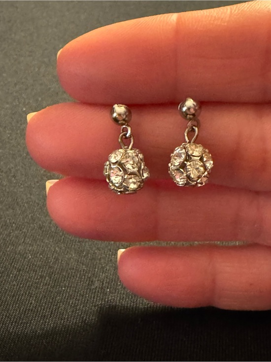 Vintage Jewelry - Vintage MCM Silver Tone Rhinestone Ball Drop Earrings